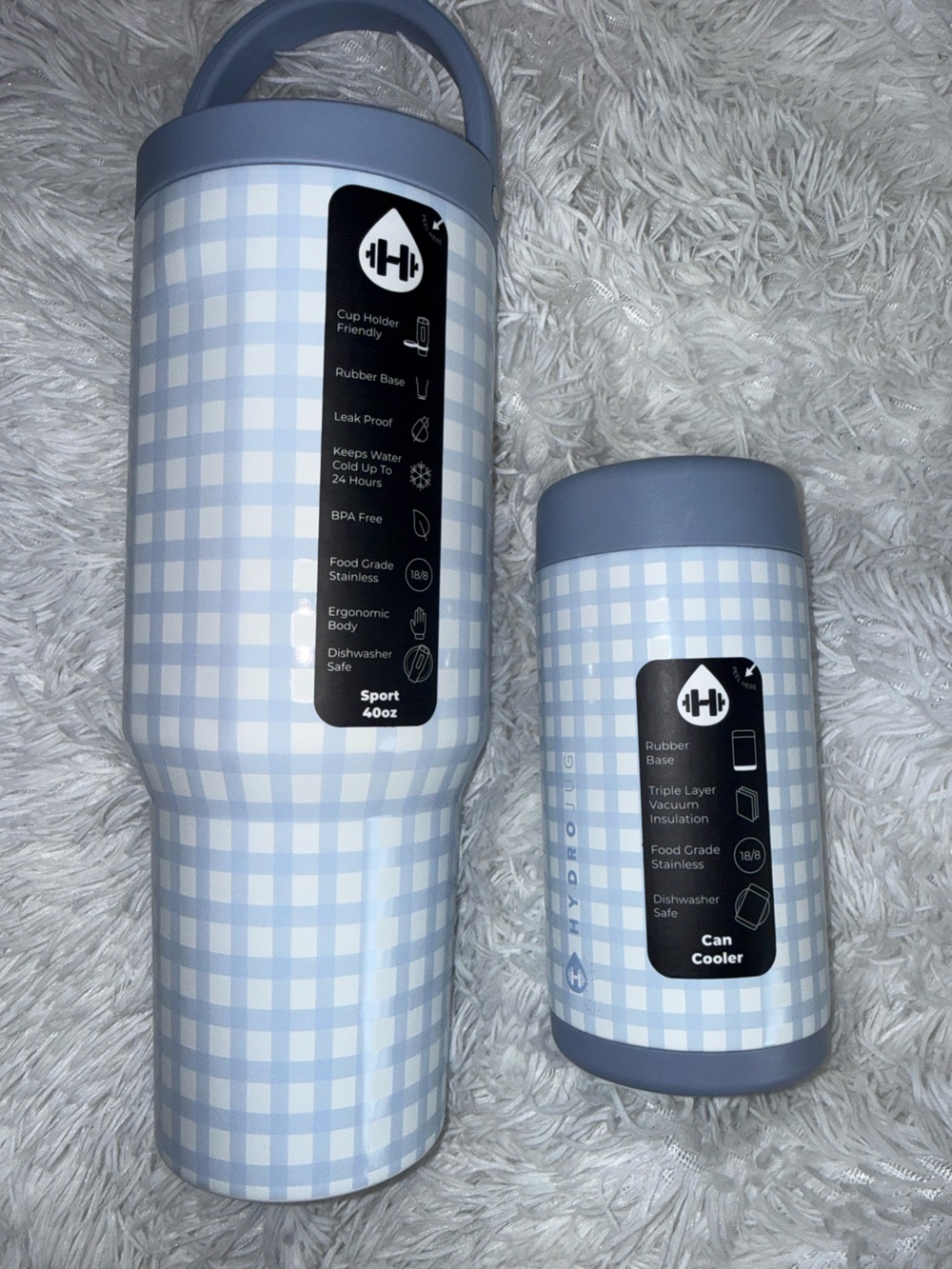 Hydrojug -blue gingham 40 oz sport and slim can